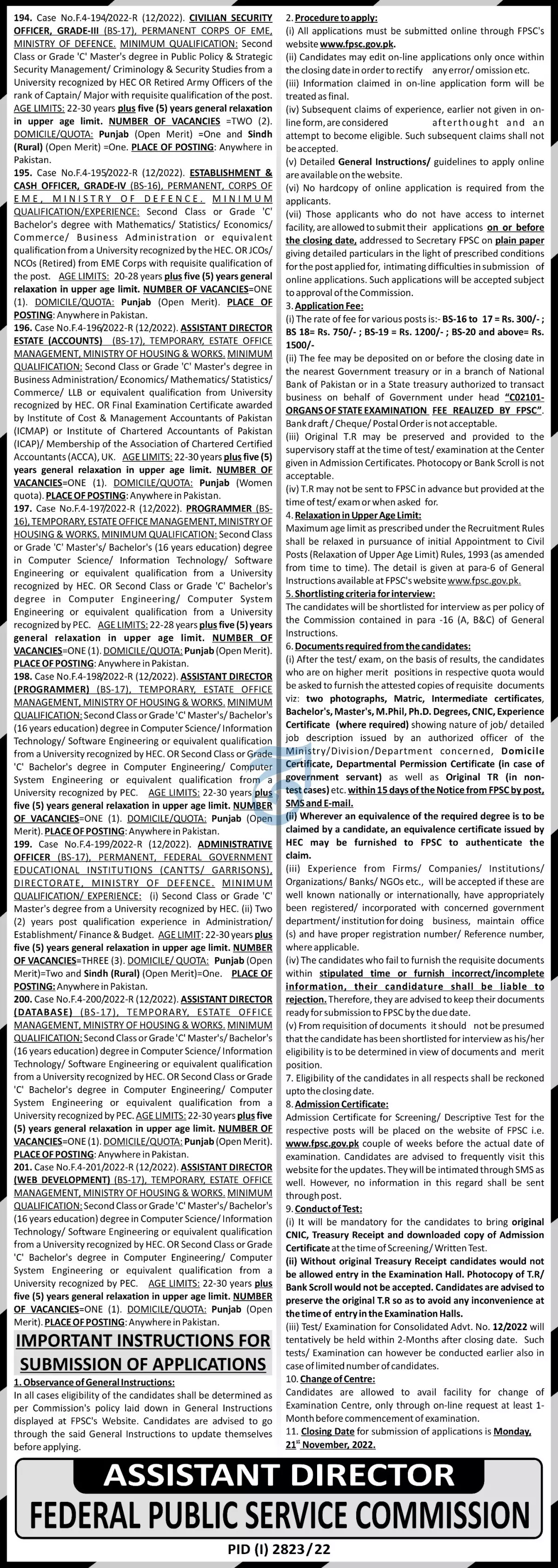 Federal Public Service Commission Jobs 12/2022 Jobs 2022 — original advertisement