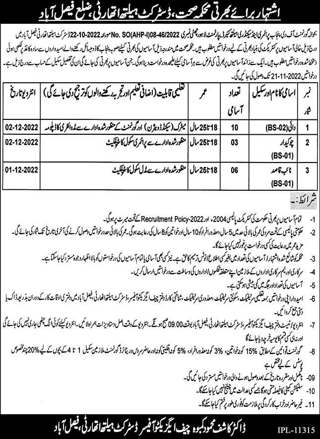 District Health Authority Faisalabad Punjab Jobs 2022 – Health Department Punjab Jobs 2022 — original advertisement