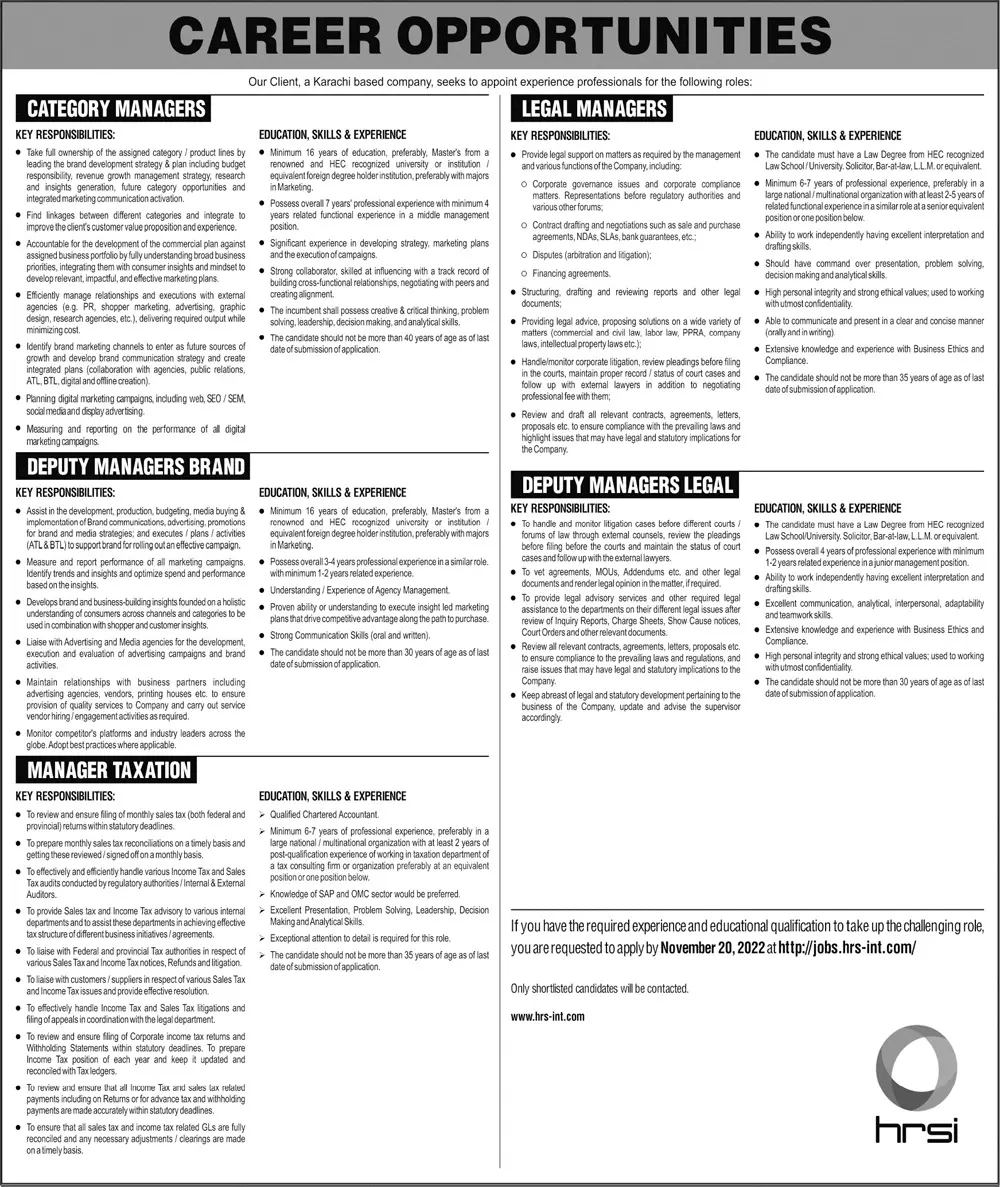 Karachi Based Company Jobs 2022 – Private Company Jobs 2022 — original advertisement