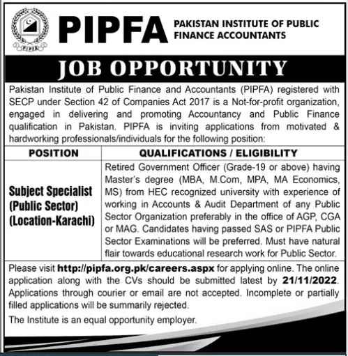 Pakistan Institute of Public Finance Accountants Jobs 2022 Jobs 2022 — original advertisement