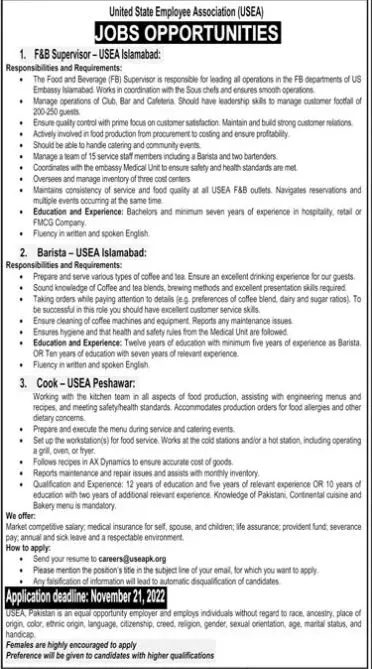 United State Employee Assocation ( USEA ) Jobs 2022 – The United States Educational Foundation in Pakistan Jobs 2022 — original advertisement