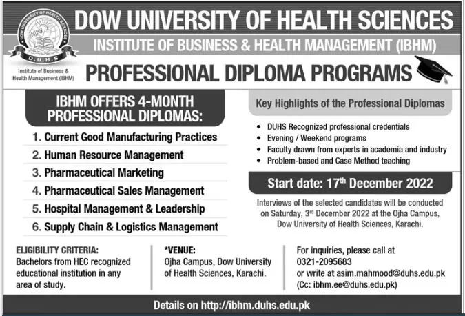 Dow University of Health Sciences Admission 2022 – Dow University of Health Sciences Karachi Admissions 2022 — original advertisement