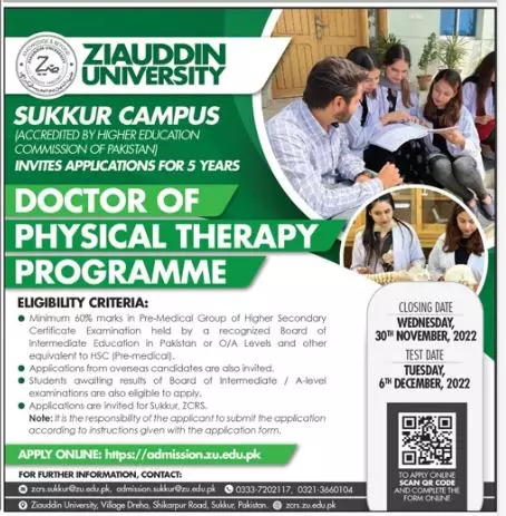 Ziauddin University Sukkur Campus Admissions 2022 Admissions 2022 — original advertisement