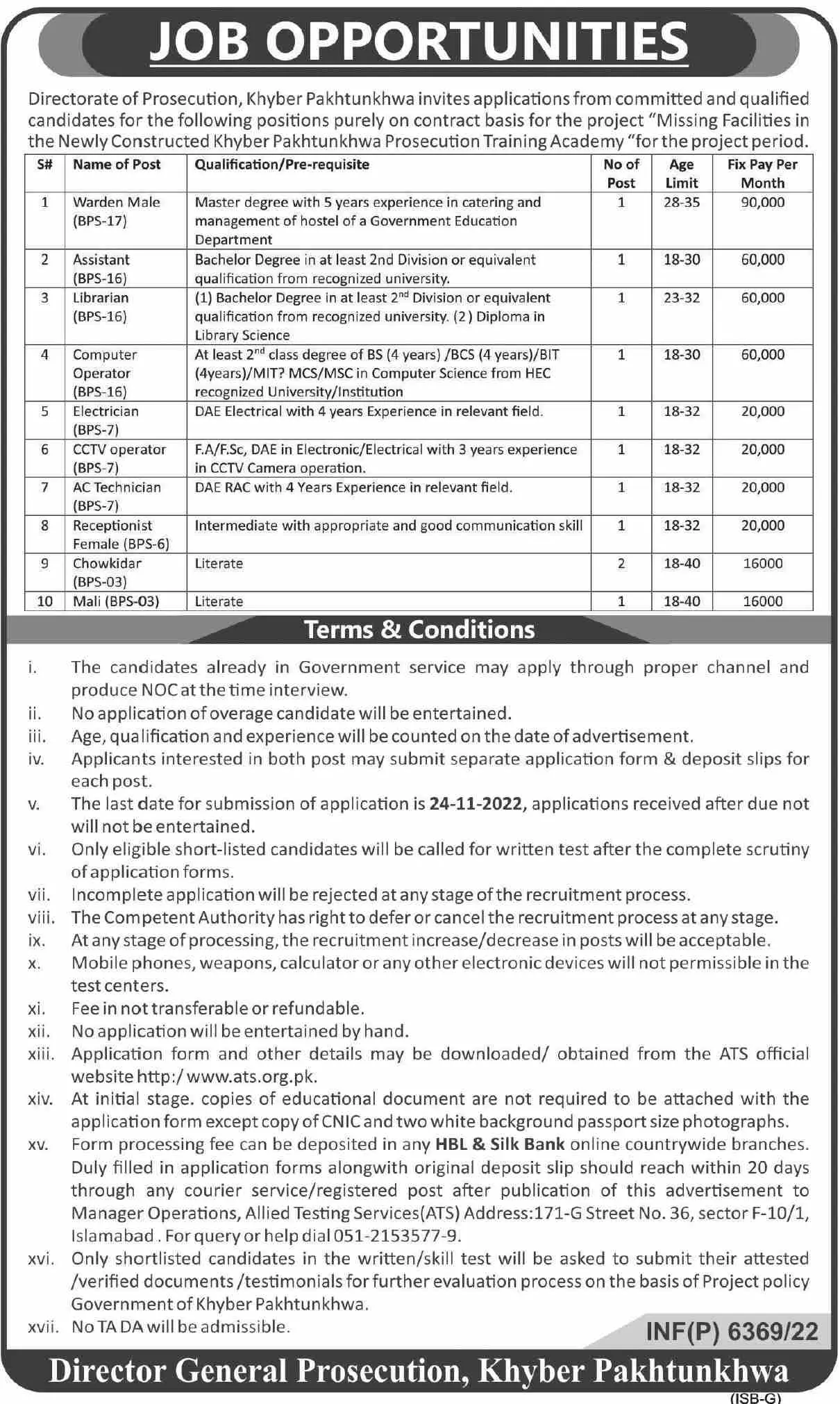 Director of Prosecution Peshawar Job 2022 – Govt of Kpk Jobs 2022 — original advertisement
