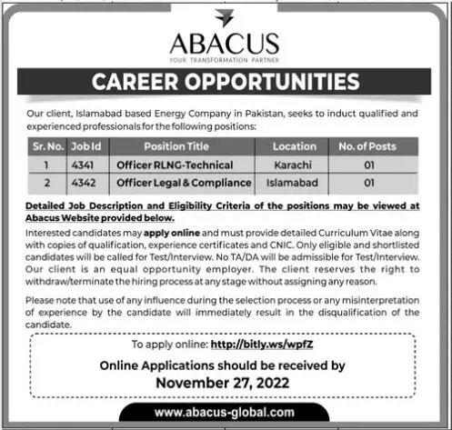 Abacus Consulting Pvt Limited Islamabad Job 2022 – Private Company Jobs 2022 — original advertisement