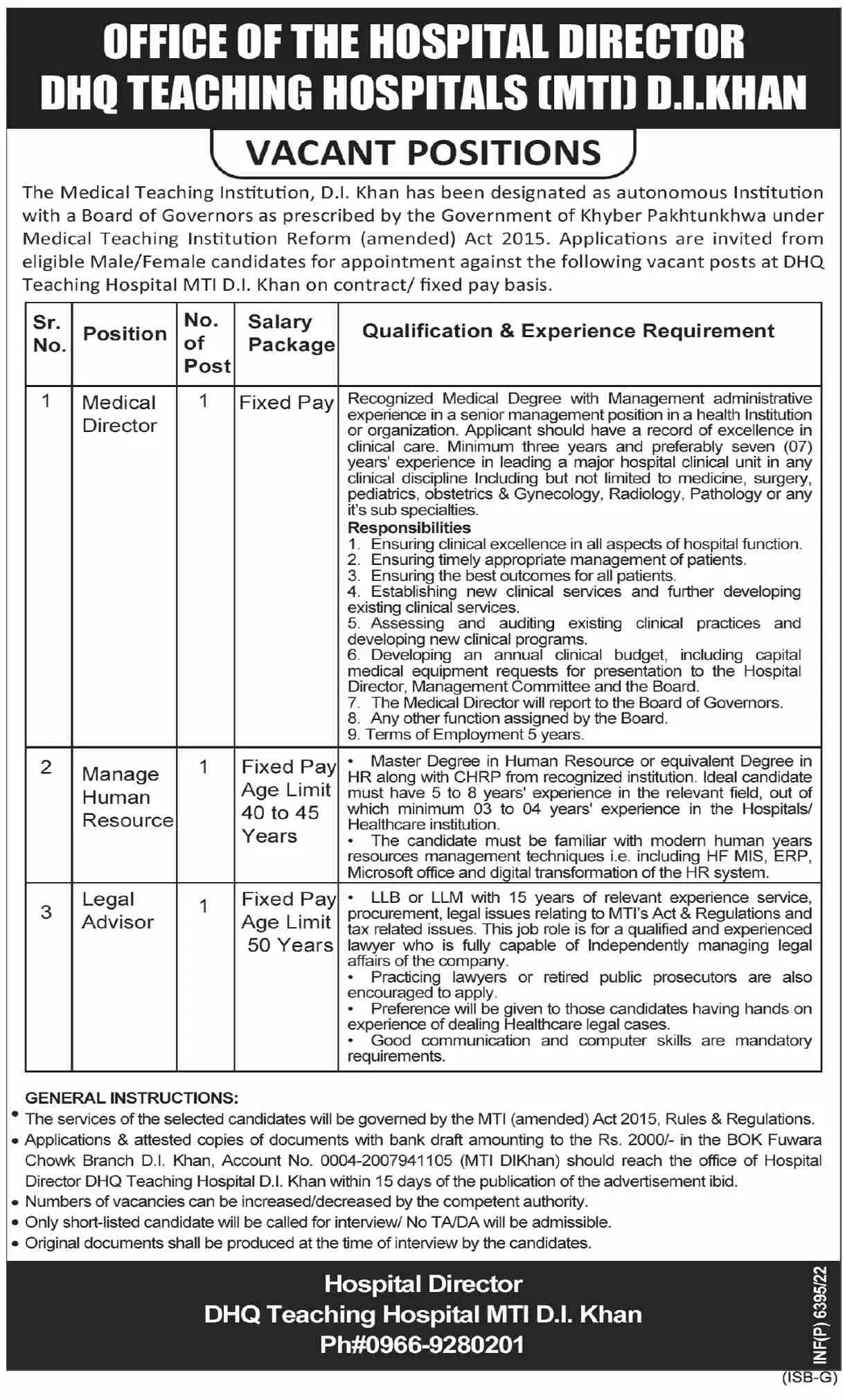 DHQ Teaching Hospital MTI Dera Ismail Khan Jobs 2022 Jobs 2022 — original advertisement