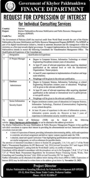 Finance Department Khyber Pakhtunkhwa Jobs 2022 – Finance Department KPK Jobs 2022 — original advertisement