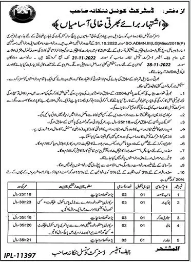 District Council Nanak Sahib Jobs 2022 – Local Government Department Punjab Jobs 2022 — original advertisement