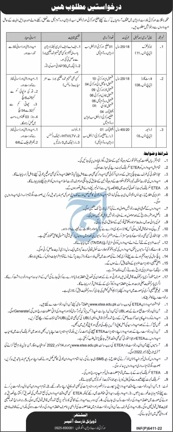 Forest Department Orakzai Khyber Pakhtunkhwa Jobs 2022 – Forest Department Khyber Pakhtunkhwa Jobs 2022 — original advertisement