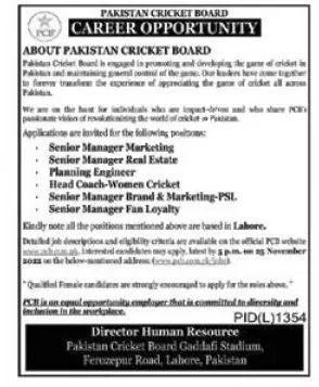 Pakistan Cricket Board Pcb Jobs 2022 – Pakistan Cricket Board (PCB) Jobs 2022 — original advertisement