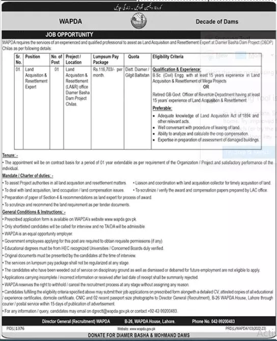 Water and Power Development Authority WAPDA Jobs 2022 Jobs 2022 — original advertisement