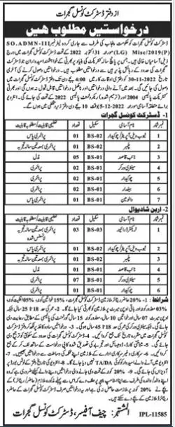 District Council Gujrat Jobs 2022 – Local Government Department Punjab Jobs 2022 — original advertisement