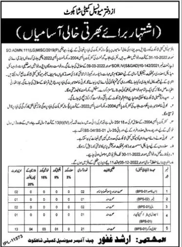 Muncipal Committe Shahkot Jobs 2022 – Muncipal Commette Jobs 2022 — original advertisement