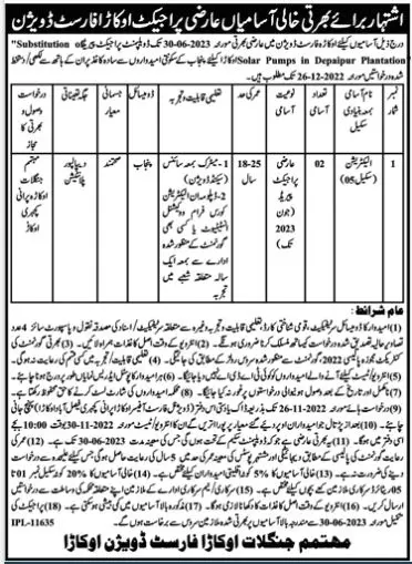Forest Division Okara Punjab Jobs 2022 – Forest Wildlife & Fishries Department Punjab Jobs 2022 — original advertisement