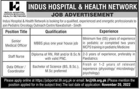 Indus Hospital & Health Network Karachi Jobs 2022 Jobs 2022 — original advertisement