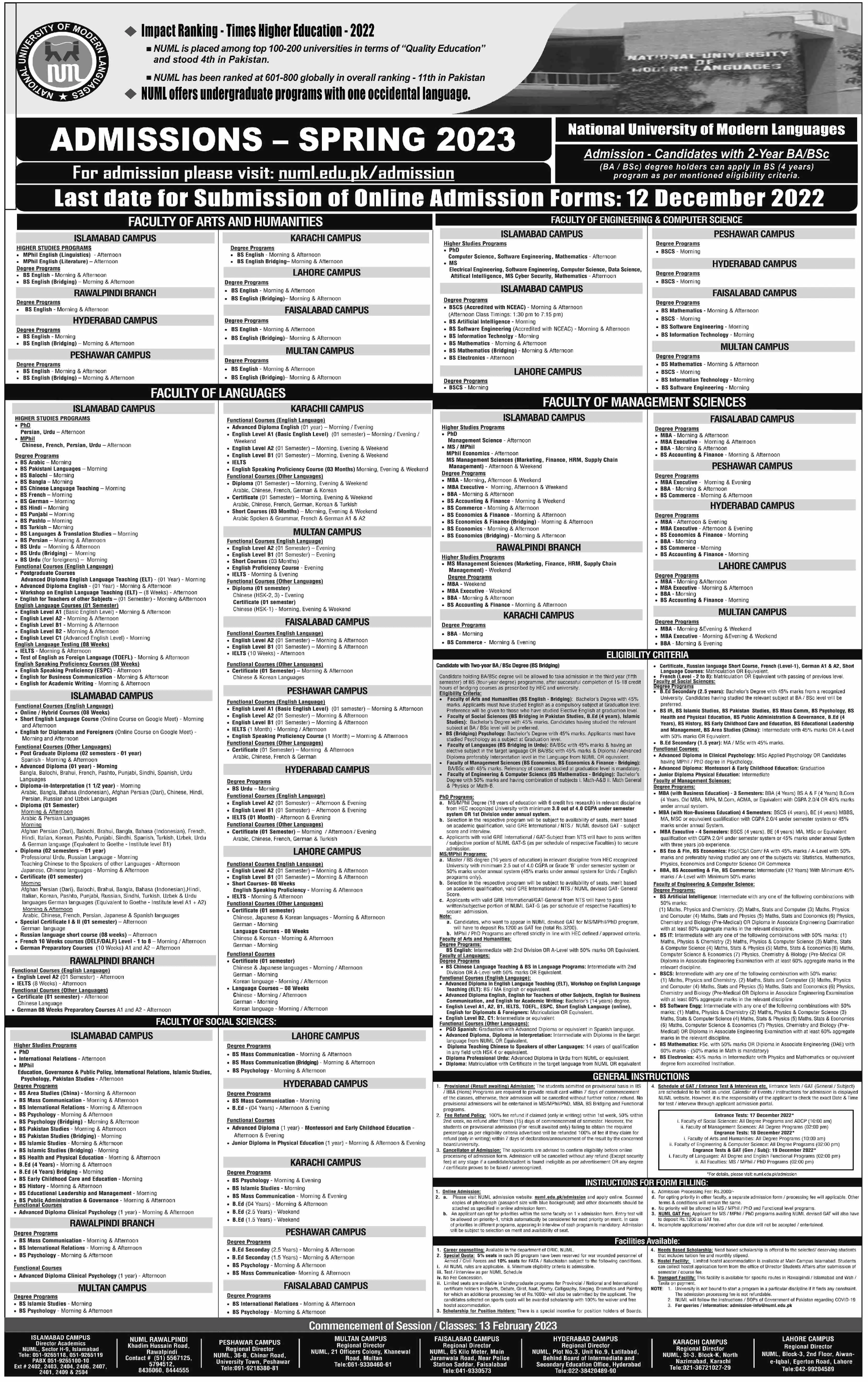 National University of Modern Laungues Admission 2022 – National University of Modern Languages Islamabad Admissions 2022 — original advertisement