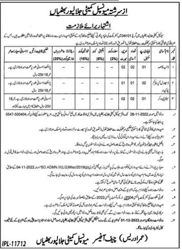 Municipal Committee Jalalpur Bhatayian Jobs 2022 – Muncipal Commette Jobs 2022 — original advertisement