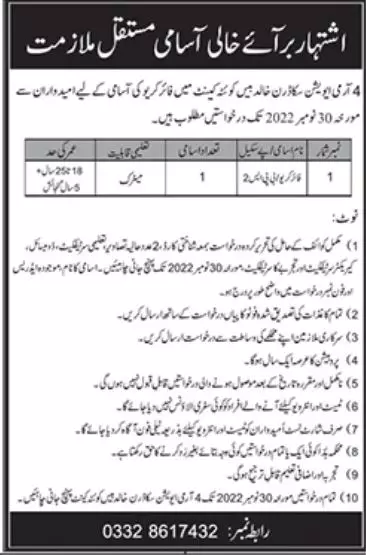 Army Aviation Quetta Cantt jobs 2022 – Pakistan Army Jobs 2022 — original advertisement