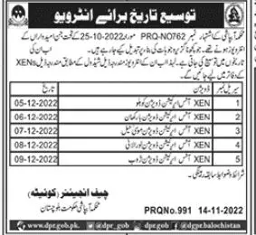 Interview Schedule of Irrigation Department Balochistan 2022 – Irrigation Department Balochsitan Jobs 2022 — original advertisement