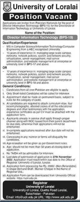 University of Loralai Jobs 2022 Jobs 2022 — original advertisement
