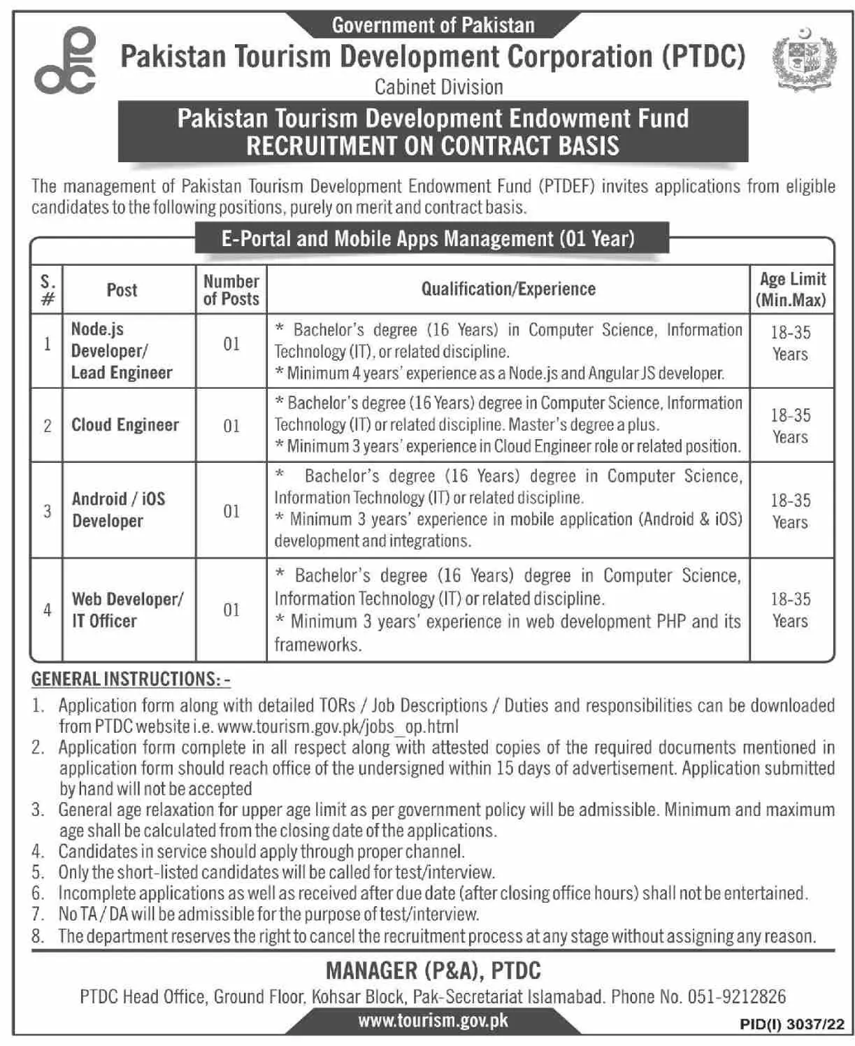 Pakistan Tourism Development Corporation Jobs 2022 Jobs 2022 — original advertisement