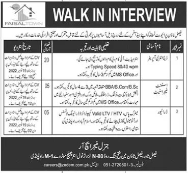Faisal Town Private Limited Rawalpindi Jobs 2022 Jobs 2022 — original advertisement