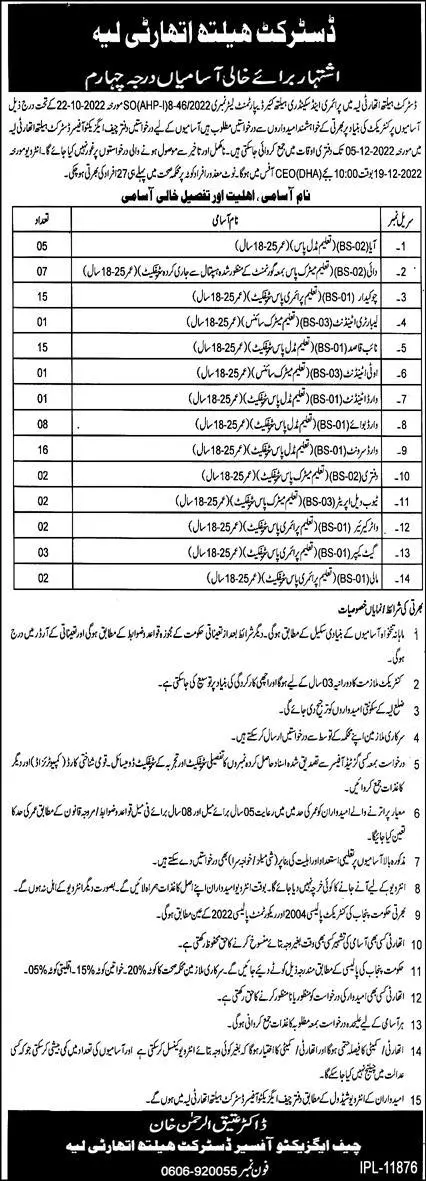 District Health Authority Layyah Jobs 2022 – Health Department Punjab Jobs 2022 — original advertisement