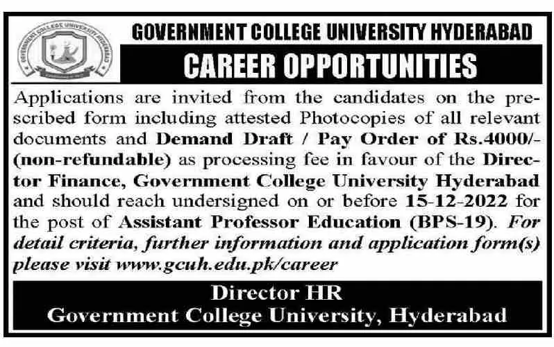 Government College University Hyderabad Jobs 2022 Jobs 2022 — original advertisement