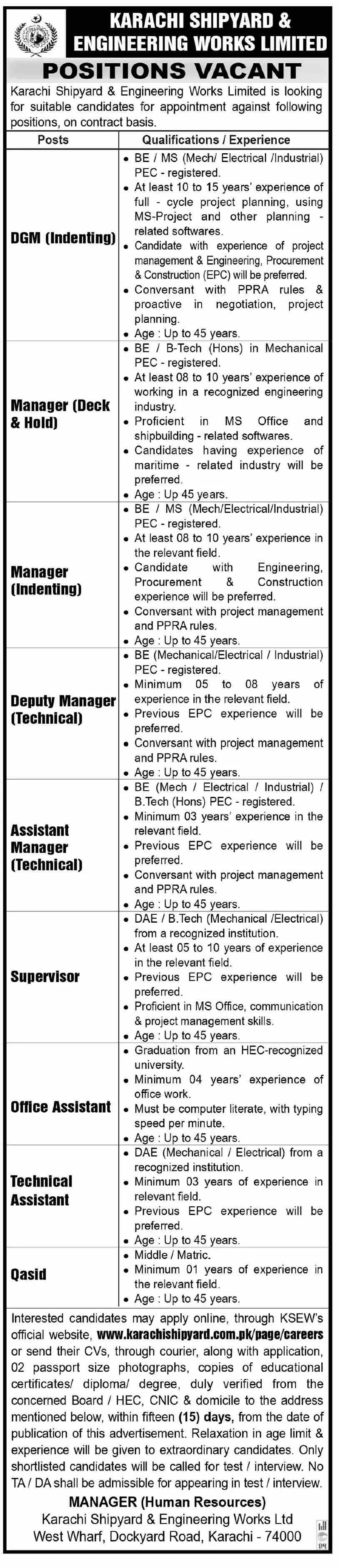 Karachi Shipyard and Engineering Works Limited Jobs 2022 – Karachi Shipyard & Engineering Works Limited Jobs 2022 — original advertisement