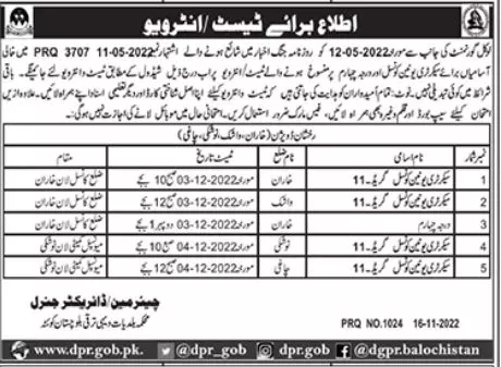 Test & Interview Schedule of Local Government Department – Local Government and Rural Development Department Balochistan Jobs 2022 — original advertisement