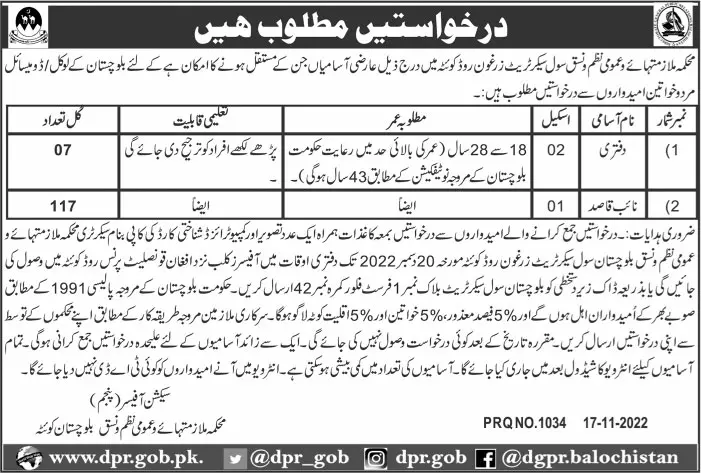 S&GAD Civil Secretariat Balochistan Jobs 2022 – Chief Minister Balochsitan Projects and Units Jobs 2022 — original advertisement