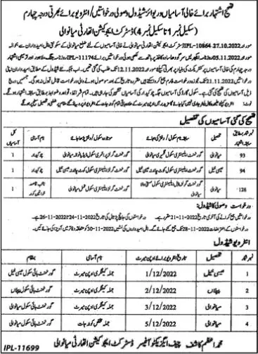 District Education Authority Mianwali Jobs 2022 – Education School Department Punjab Jobs 2022 — original advertisement