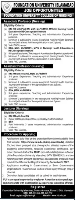 Foundation University Islamabad Jobs 2022 Jobs 2022 — original advertisement