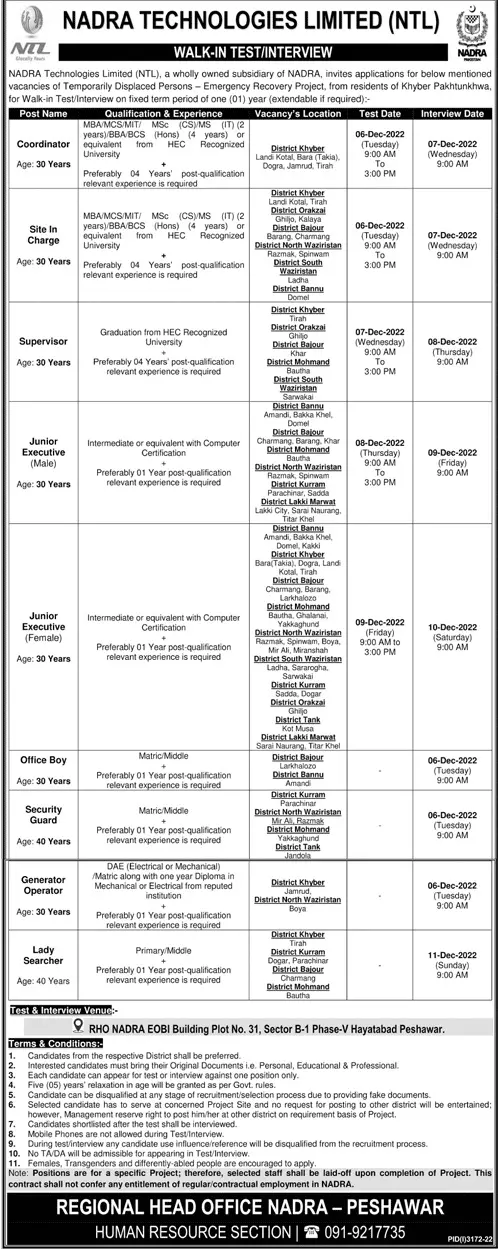 Nadra Technologies Limited Jobs 2022 Jobs 2022 — original advertisement