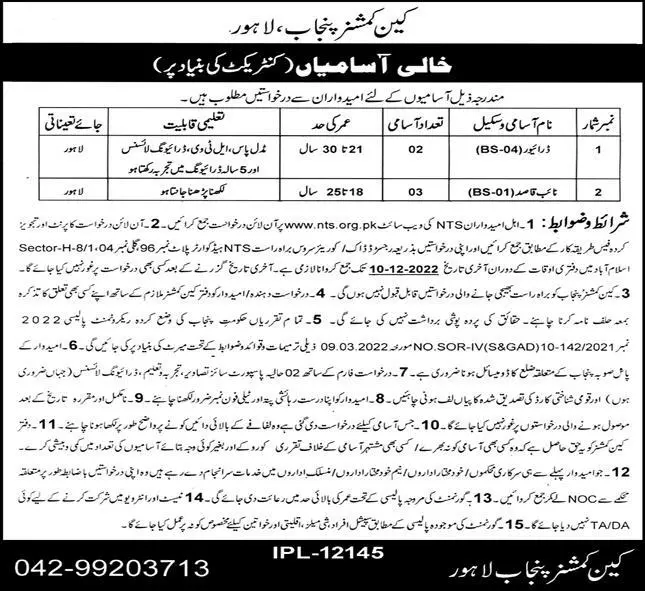 Cane Commissioner Punjab Jobs 2022 Jobs 2022 — original advertisement