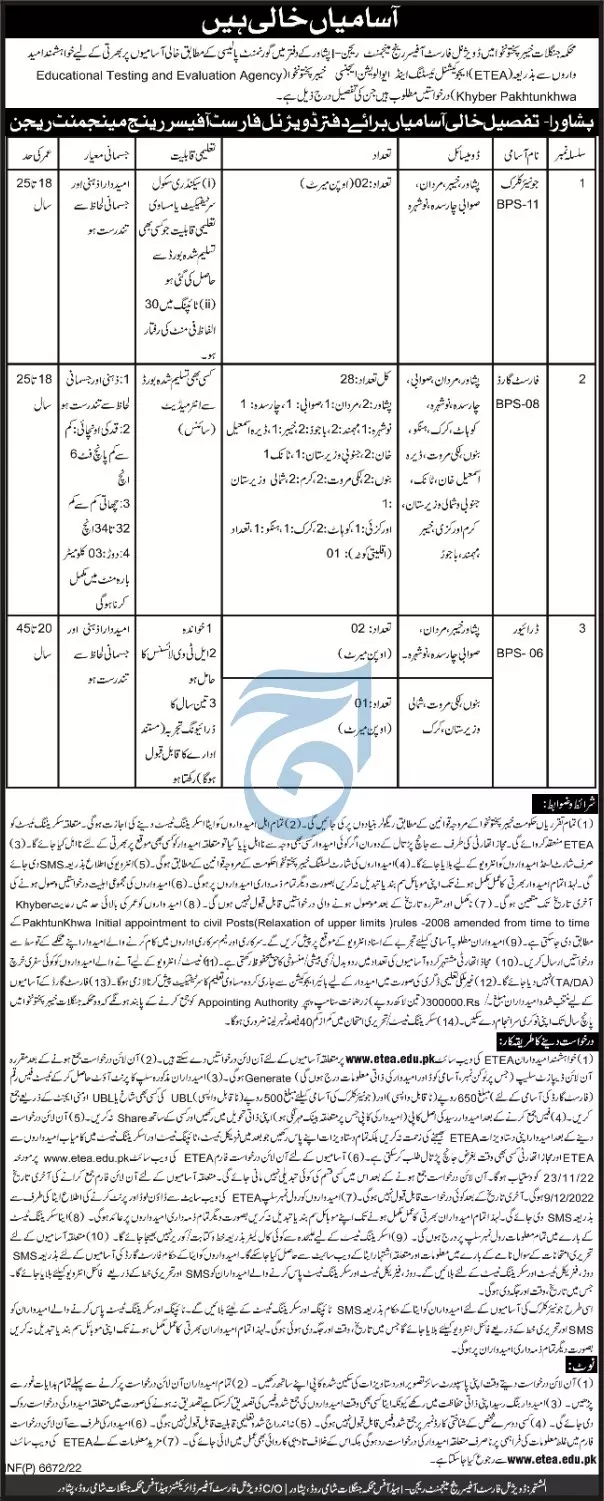 Forest Department Khyber Pakhtunkhwa Jobs 2022 Jobs 2022 — original advertisement