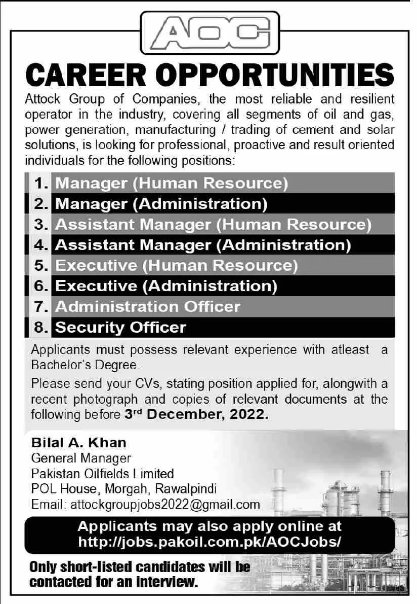 Attock Group of Companies Jobs 2022 – Private Company Jobs 2022 — original advertisement