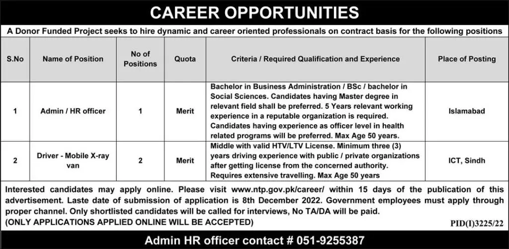 Donor Funded Project Program Jobs 2022 – Public Sector Organization Jobs 2022 — original advertisement