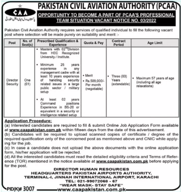 Pakistan Civil Aviation Authority (PCAA )Jobs 2022 – Pakistan Civil Aviation Authority (CAA) Jobs 2022 — original advertisement