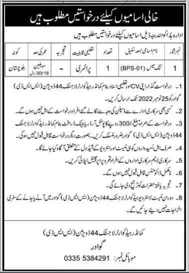 Commander Head Quarter Logistic Gwadar Jobs 2022 – Pakistan Army Jobs 2022 — original advertisement