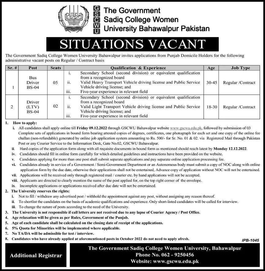Govt Sadiq College Women University Bahawalpur Jobs 2022 –  The Government Sadiq College Women University Bahawalpur Jobs 2022 — original advertisement