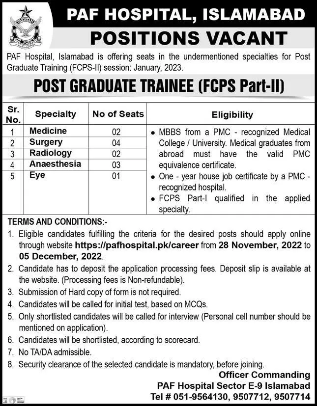PAF Hospital Islamabad Jobs 2022 Jobs 2022 — original advertisement