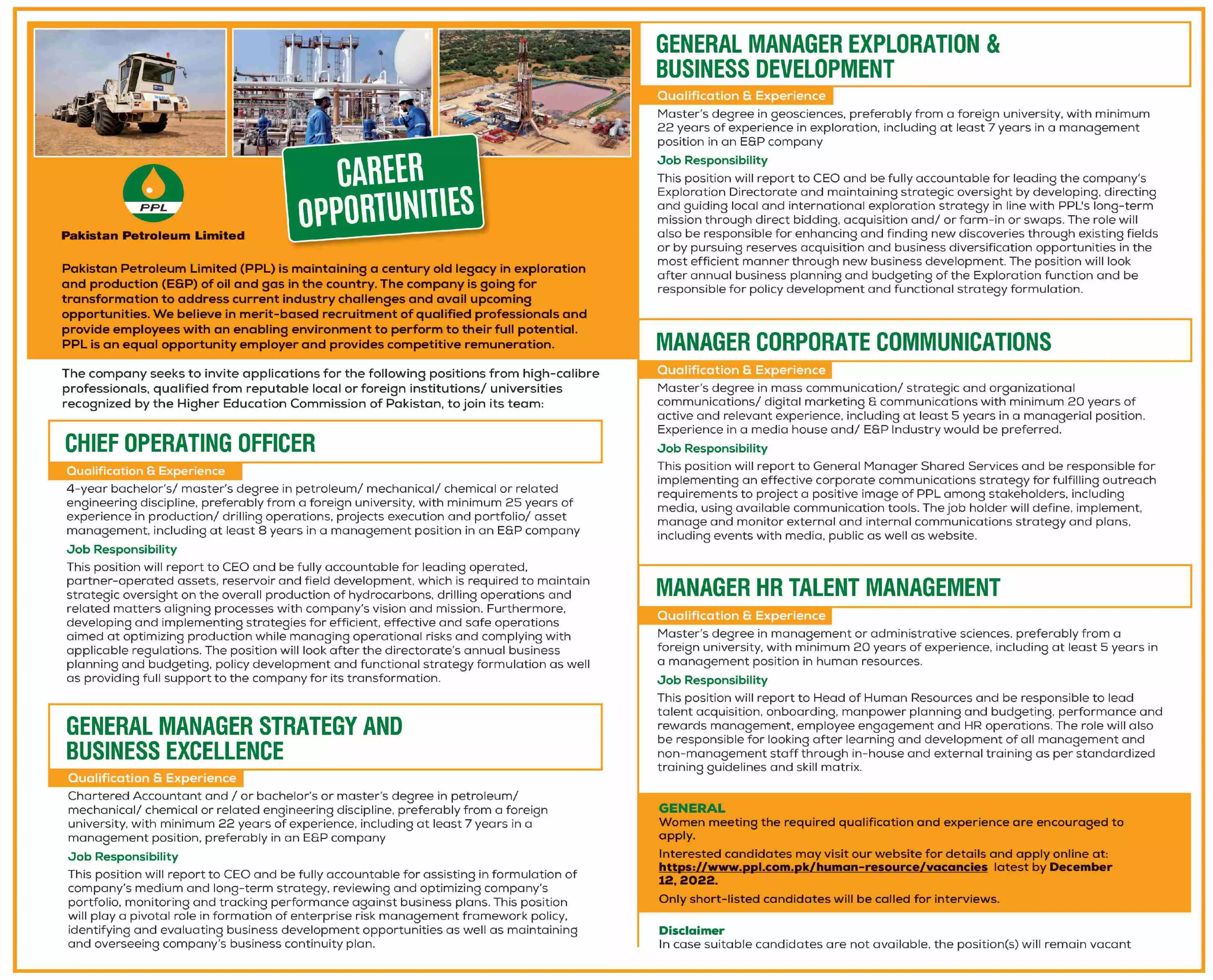 Pakistan Petroleum Limited PPL Jobs 2022 – Pakistan Petroleum Limited (PPL) Jobs 2022 — original advertisement
