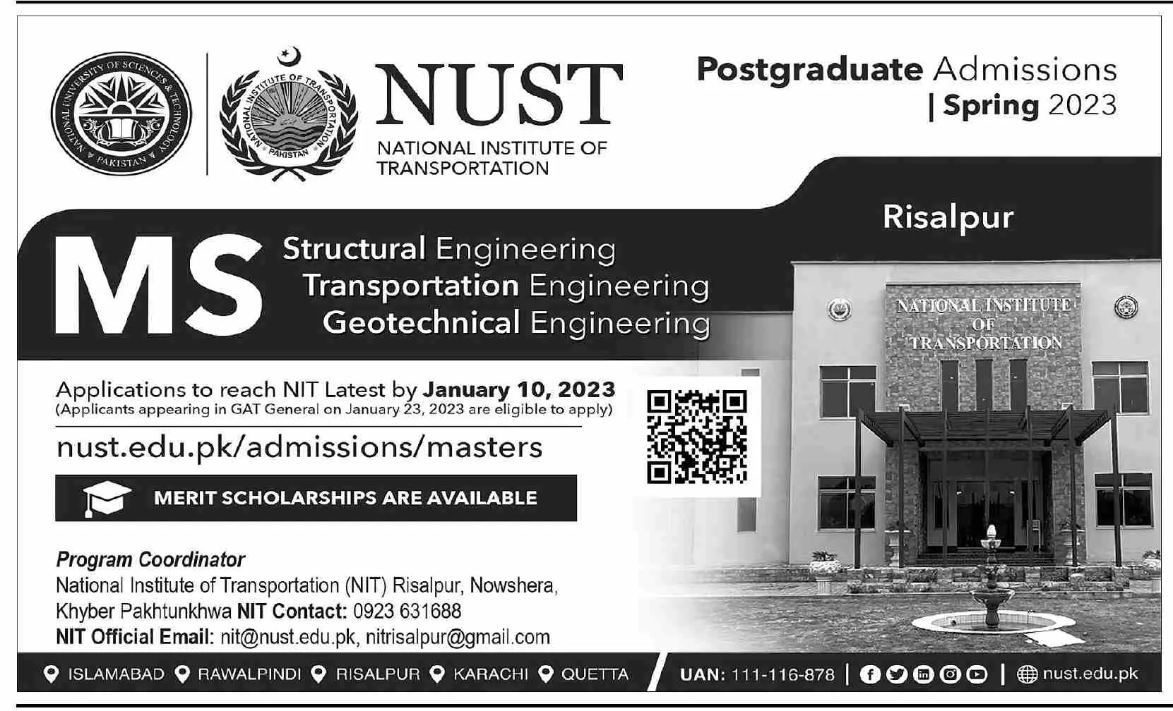 National University of Sciences & Technology Nust Admissions Admissions 2022 — original advertisement
