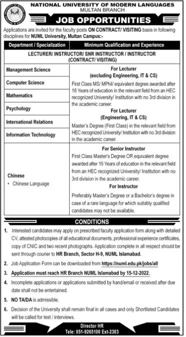 National University of Modern Languages Multan Jobs 2022 – National University of Modern Languages Islamabad Jobs 2022 — original advertisement