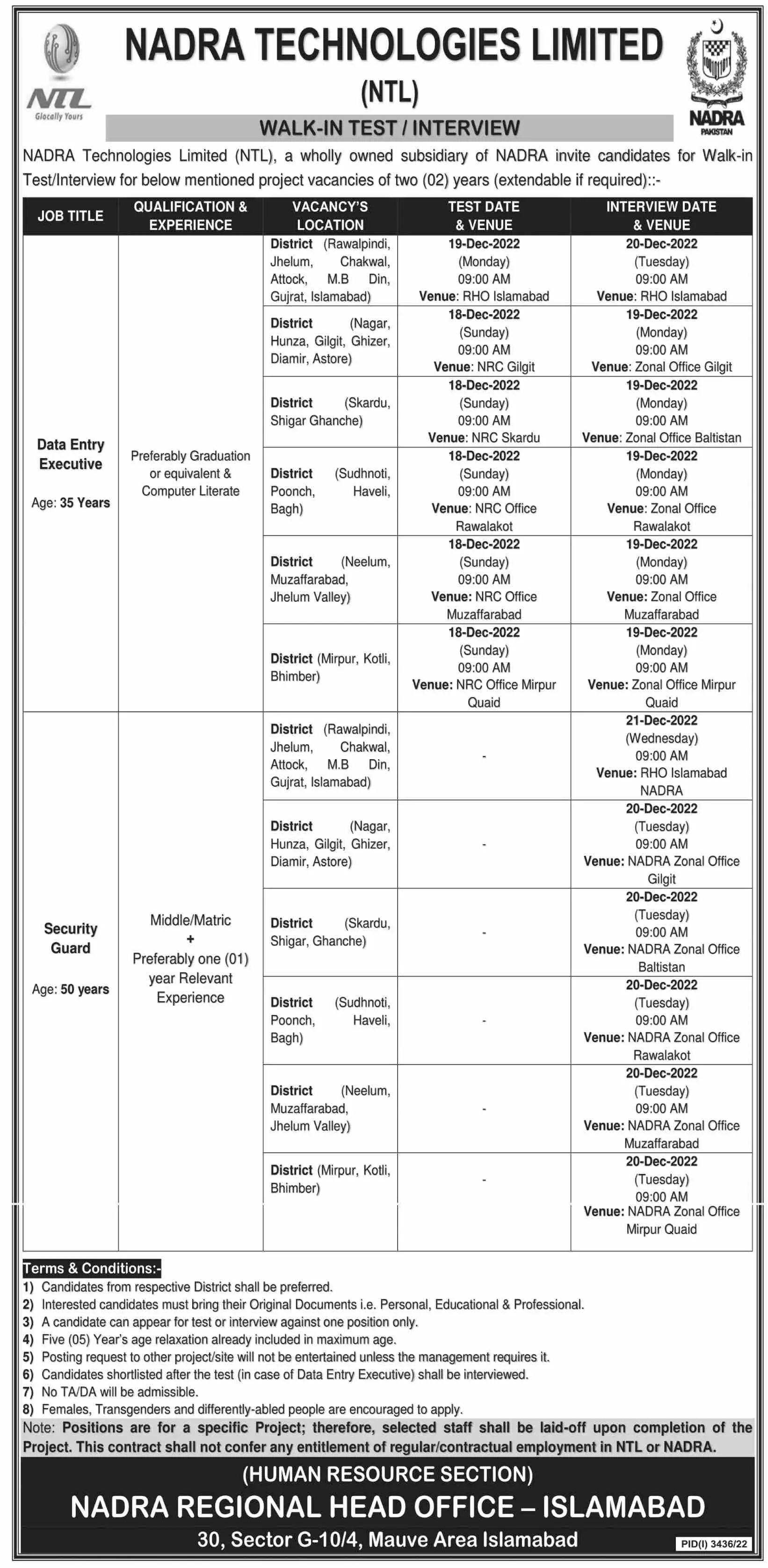 Nadra Technologies Limited NTL Islamabad Jobs 2022 Jobs 2022 — original advertisement