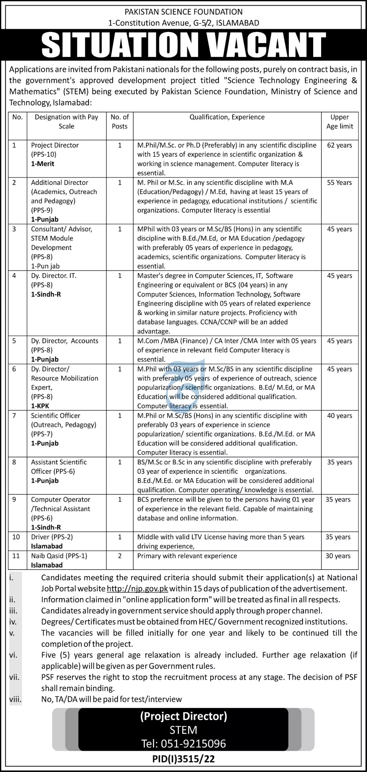 Ministry of science and Technology Islamabad Jobs 2022 – Ministry of Science & Technology Islamabad Jobs 2022 — original advertisement