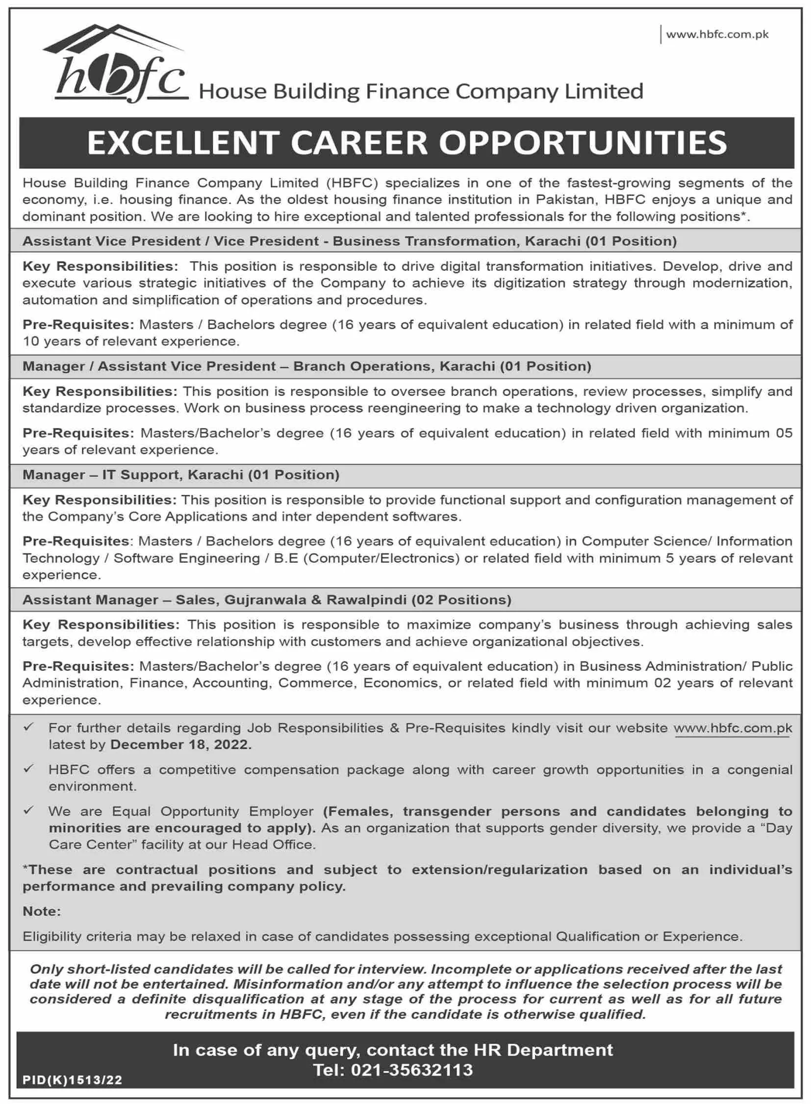 House Building Finance Company Limited HBFCL Jobs 2022 – House Building Finance Company Ltd Jobs 2022 — original advertisement