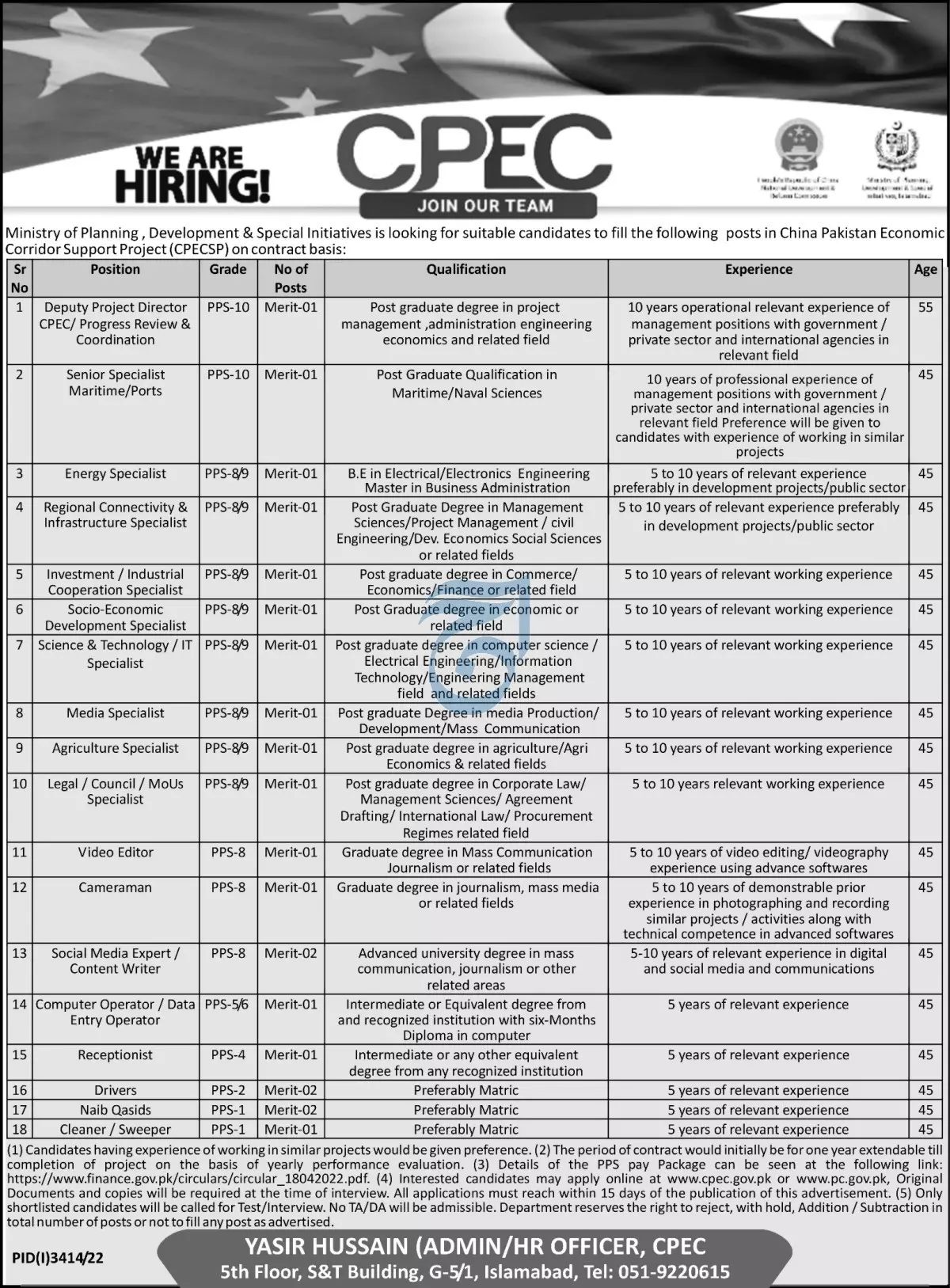 Ministry of Planning Development and Special Initiative Jobs – Ministry of Planning Development & Special Initiatives Islamabad Jobs 2022 — original advertisement