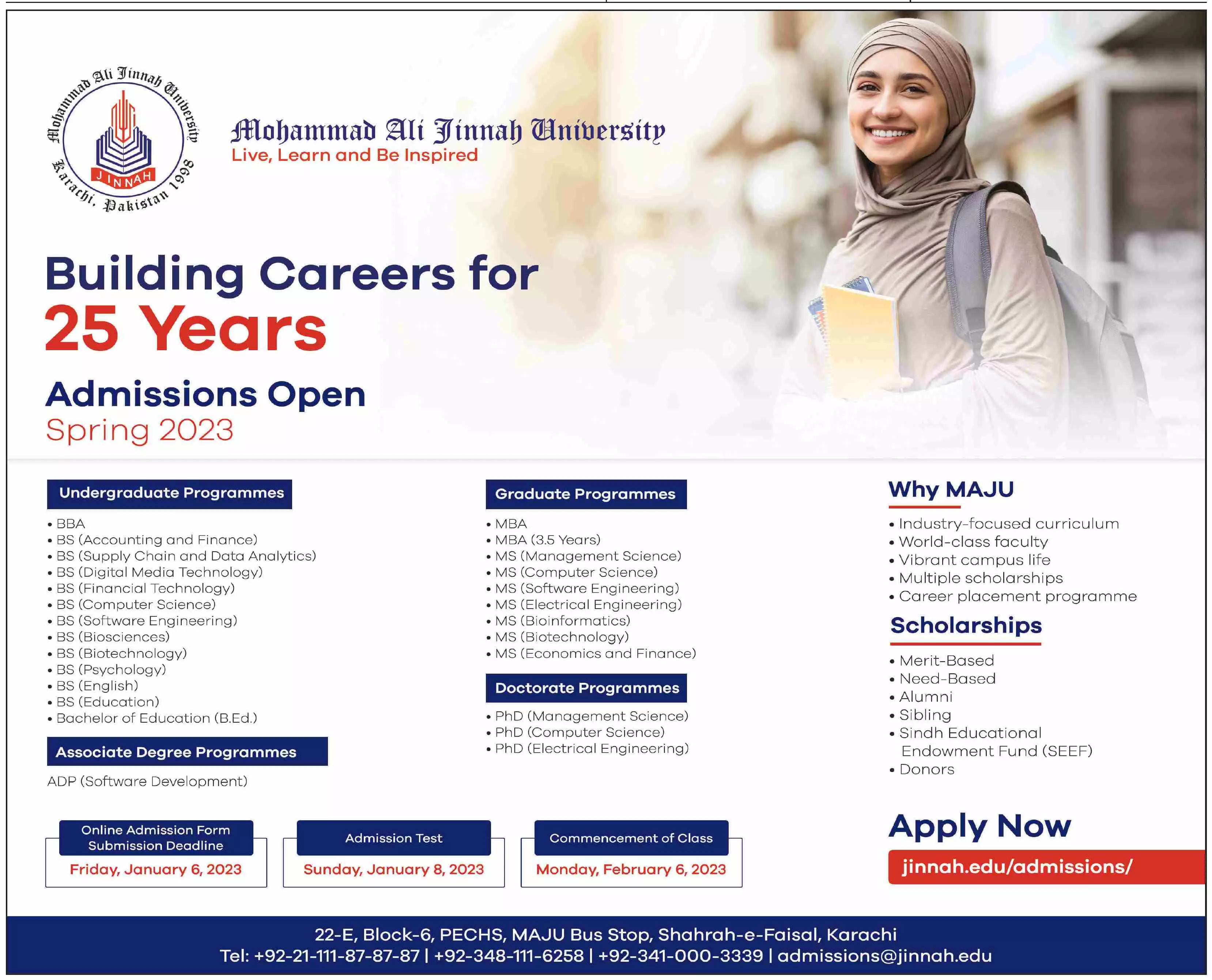 Mohammad Ali Jinnah University Admission 2022 Admissions 2022 — original advertisement